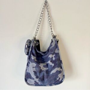 Ah-Dorned Grey/Blue Faux Suade Camo Messenger Bag with Clip on Pouch